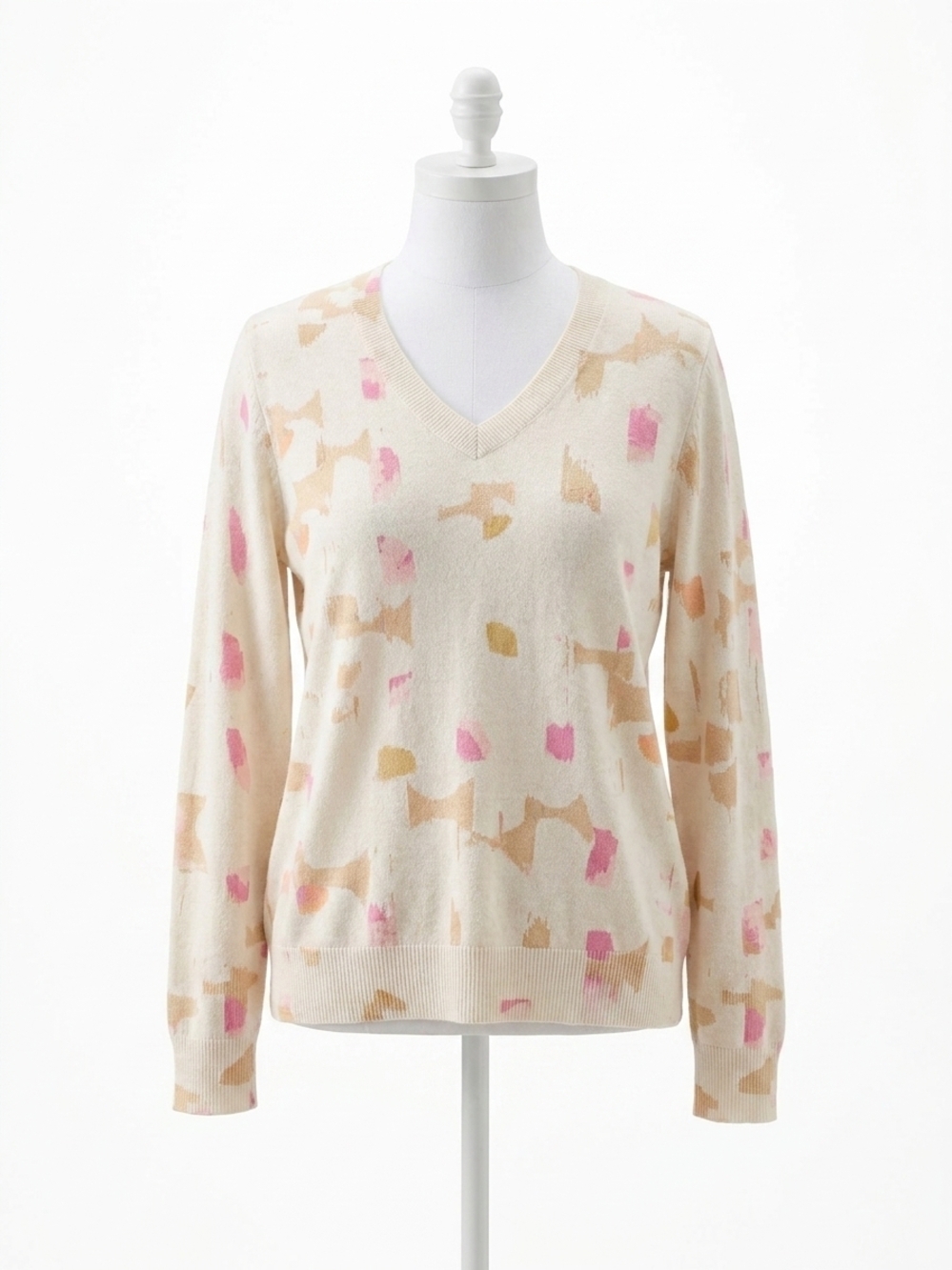 NEW NIC + ZOE meline mod mix v-neck sweater in cream multi
